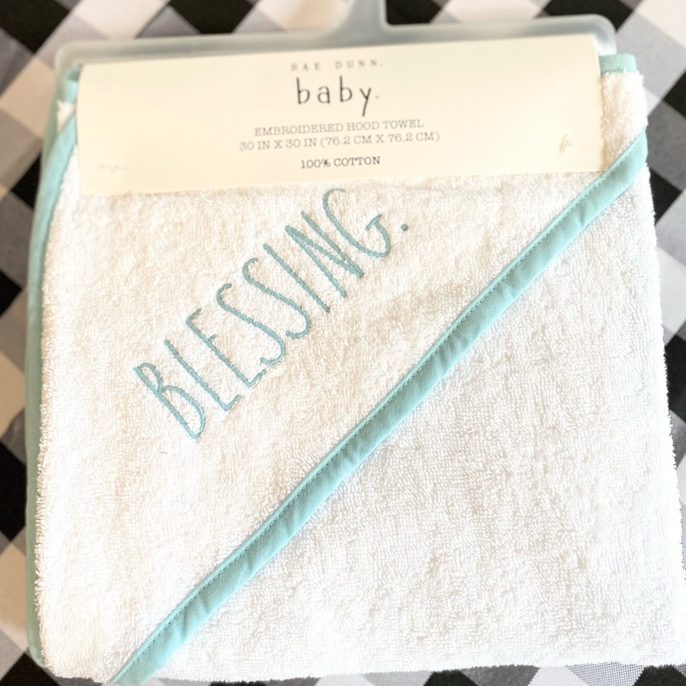 NEW Rae Dunn Baby ‘BLESSING’ Embroidered Hood Towel - Size 30x30